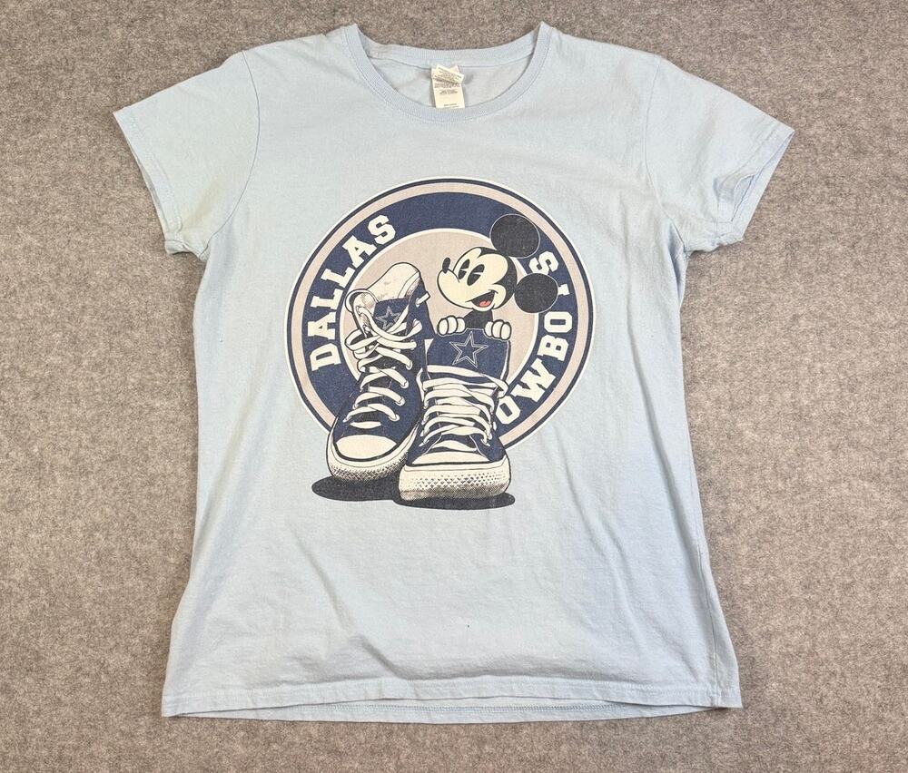 Dallas Cowboys Mickey Mouse T-Shirt Women's Large Disney NFL Blue Tee